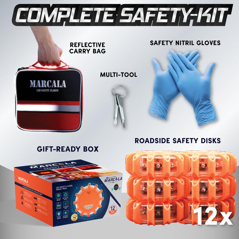 Marcala 12-Pack Emergency Flares for Vehicles | Emergency Roadside Lights | Complete LED Road Flares Kit | Emergency Lights For Vehicles | Perfect For Gifting or Everyday Roadside Safety - Image 4